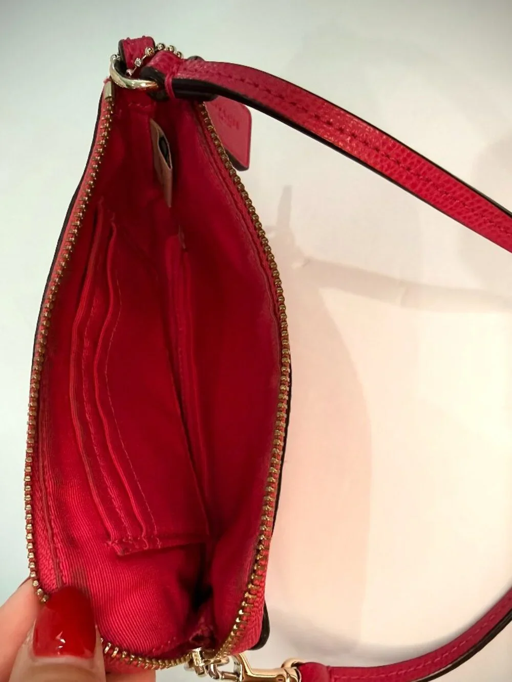 Coach Hot Pink Saffiano Leather Wristlet Wallet - Zip Pouch Clutch | HOT PINK